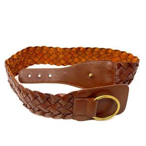 Ann Taylor Loft Womens Belt Leather Braided Size S Brown Brass Hardware Buckle